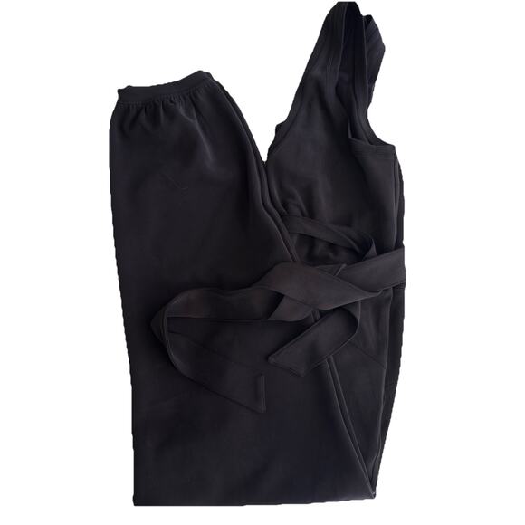 Lululemon Jumpsuit Ease Of It All V Neck Women Size 8 Black Softstream Tie Belt - Picture 5 of 7